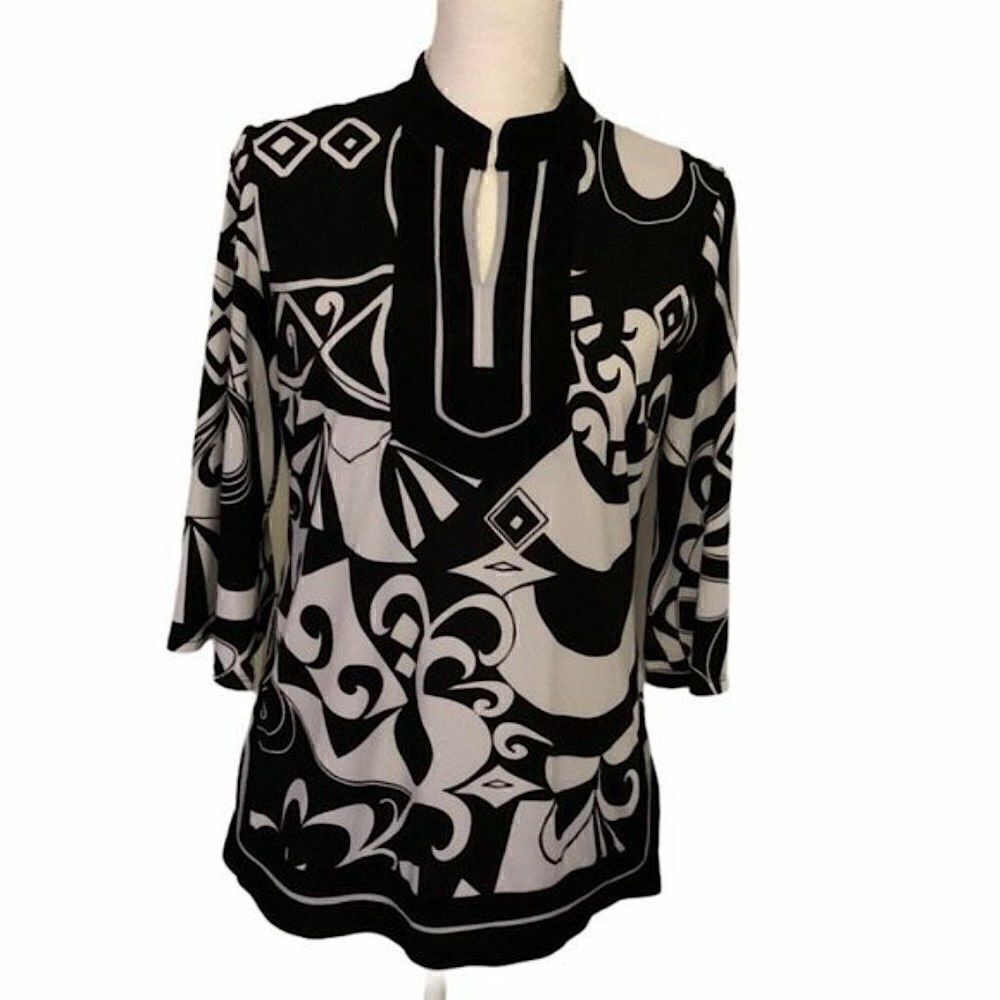 NY Collection Black and White V-Neck Tunic